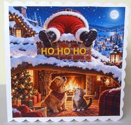 Funny Santa Stuck in Chimney Dog Cat Fireplace Clipart   by Margaret McCartney