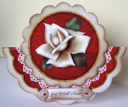 Cream Red Rose Get Well Soon - Scallop Edge Wobble Card by Margaret McCartney