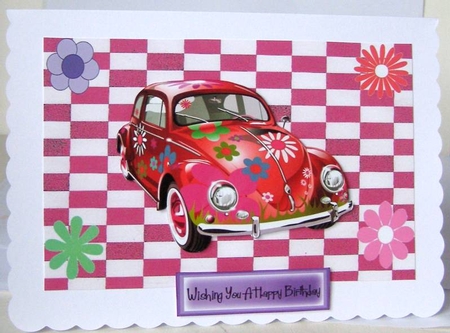 Beetlecar with Flowers on Vibrant Coloured Background by Margaret McCartney