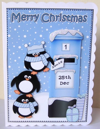 Christmas Pip Penguins Postbox 5x7 3D Decoupage by Margaret McCartney