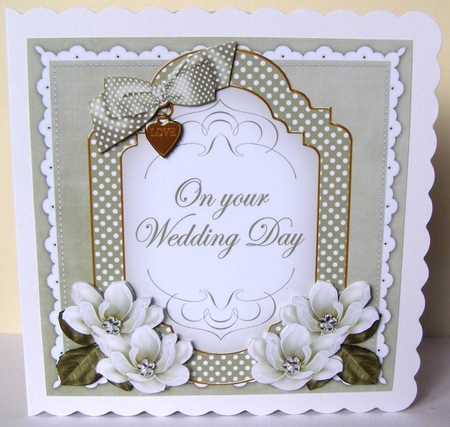 Olive Magnolia Wedding Day Fancy 7in Decoupage Topper by Margaret McCartney