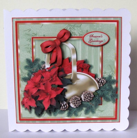 Basket of Poinsettia Square Christmas Card Front by Margaret McCartney