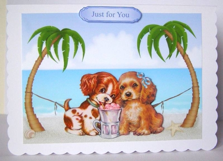 Beach Fun - Cute Dogs Card Topper & Decoupage by Margaret McCartney