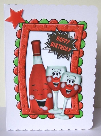 Red Toony Wine & Glasses in Funky Foam Frame A5 Insert by Margaret McCartney