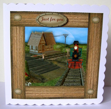 Male card Train In Wooden Frame  by Margaret McCartney