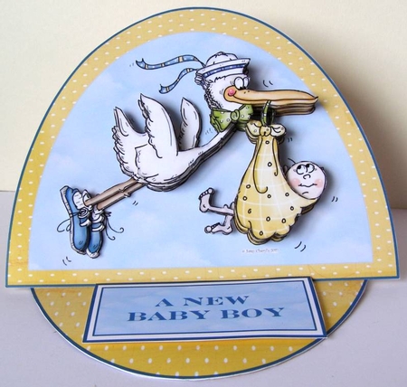 SPECIAL DELIVERY NEW BABY BOY OVAL EASEL CARD by Margaret McCartney