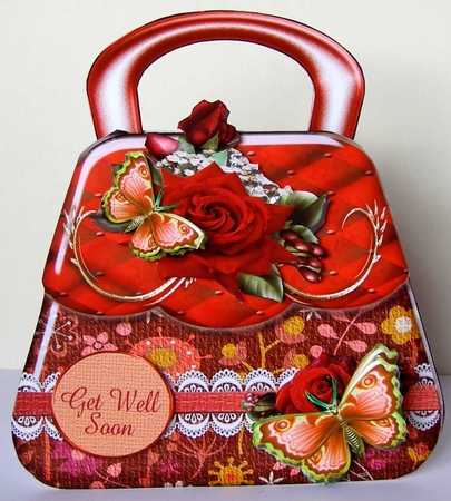 Red Roses Handbag Shaped Card Mini Kit with bonus insert and Envelope by Margaret McCartney