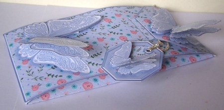 Roses on a Blue Bgd with Butterflies Card/Money Envelope Mini Kit by Margaret McCartney