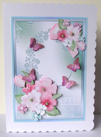 Flowers and butterflies card topper by Margaret McCartney