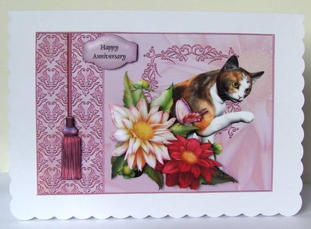 Calico cat in the dahlias by Margaret McCartney
