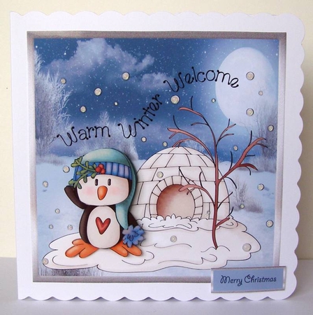 Penguin welcomes you to his home 7x7 card by Margaret McCartney