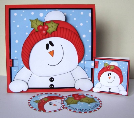 3D Christmas Animated Moveable Wobble Head Card  - Snowman Rio by Margaret McCartney