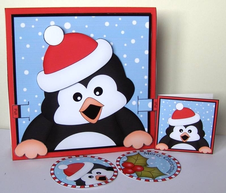3D Christmas Animated Moveable Wobble Head Card  - Pip Penguin by Margaret McCartney