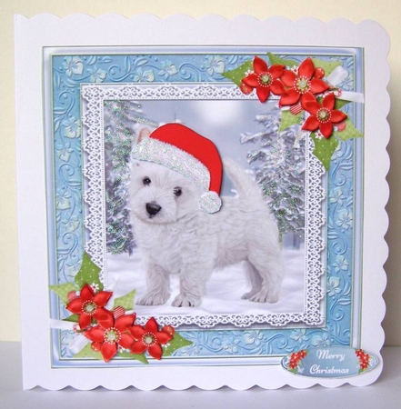 Gorgeous Westie With Santa Hat 7x7 by Margaret McCartney