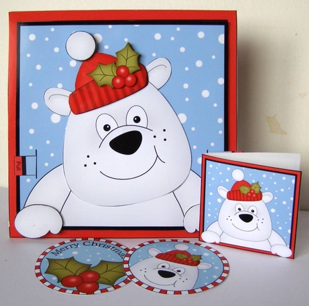 3D Christmas Animated Moveable Wobble Head Card  - Ben Polar Bear by Margaret McCartney