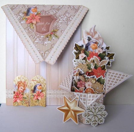 Robins Christmas Bouquet Pop-up Box Card Kit & Envelope by Margaret McCartney