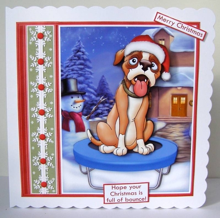 HOPE YOUR CHRISTMAS IS FULL OF BOUNCE 7.5 Boxer Dog Decoupage & Insert Kit by Margaret McCartney