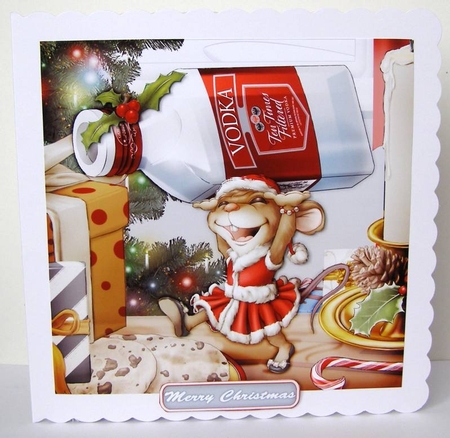 Mrs Christmas Vodka Mouse 8x8 Quick Card by Margaret McCartney