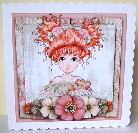 Vintage Wildroses Girl Card Topper 1081 by Margaret McCartney