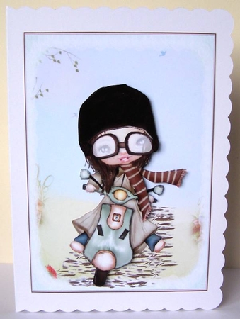 Little Lady Scooter Chic A5 Card Front & Decoupage by Margaret McCartney