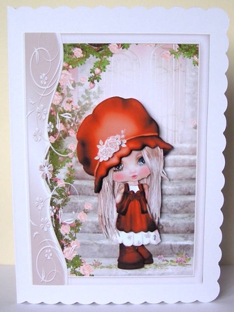 Lilly in the Rose Garden A5 Card Front & Decoupage by Margaret McCartney