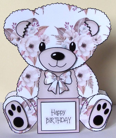 Sassy - A Frame Floral Teddy Bear Card by Margaret McCartney