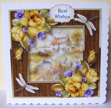Dragonflies At The Seaside Cottage 8x8 by Margaret McCartney