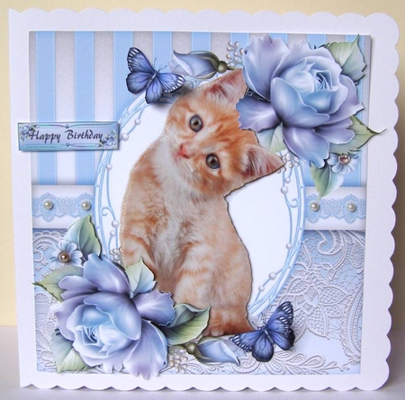 Gorgeous Ginger Kitten With Blue Roses 8x8 Mini Kit by Margaret McCartney