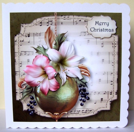 Sheet Music Christmas - Amaryllis Bauble 8x8 by Margaret McCartney
