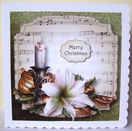 Sheet Music Christmas - Amaryllis & Candle 8x8 by Margaret McCartney