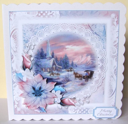 Pink and Blue Church Christmas Scene 2 by Margaret McCartney