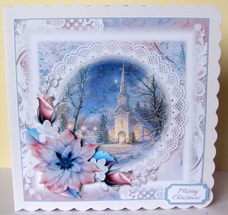 Pink and Blue Church Christmas Scene 4 by Margaret McCartney