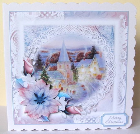 Pink and Blue Church Christmas Scene 6 by Margaret McCartney