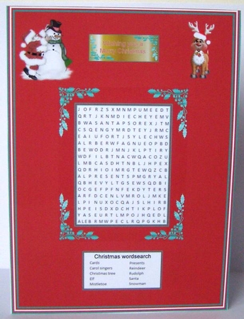 A4 Christmas wordsearch card front by Margaret McCartney