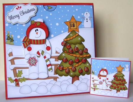 3D Animated Sleeps Till Santa Christmas Tree Countdown Card Kit - Snowman Rio has a Candy Cane by Margaret McCartney