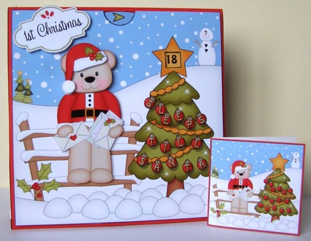  3D Animated Sleeps Till Santa Christmas Tree Countdown Card Kit - Livvy Bear has lots of Christmas Presents by Margaret McCartney