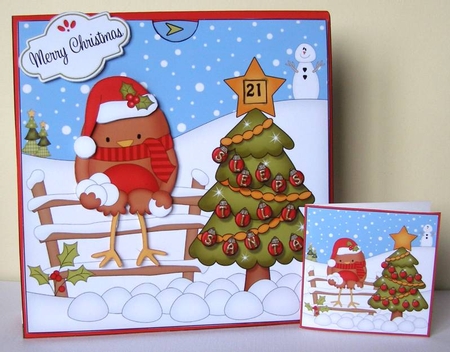 3D Animated Sleeps Till Santa Christmas Tree Countdown Card Kit - Little Bobbin Robin has a Snowball Fight by Margaret McCartney