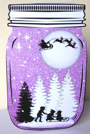 stunning kids winter scene in mason jar shaped card by Margaret McCartney