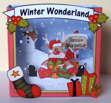 3D Christmas Diorama Shadow Box Card Mini Kit  - Rudolph has lots of Presents by Margaret McCartney
