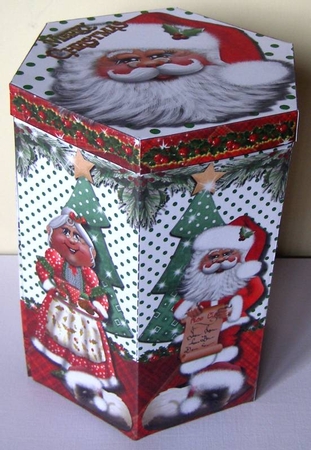 GORGEOUS TALL HEXAGONAL DECOUPAGE BOX - Kris and Mrs. by Margaret McCartney
