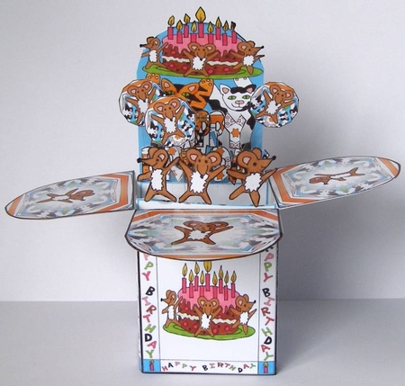 Happy Birthday Cats Pop Up Box Card by Margaret McCartney