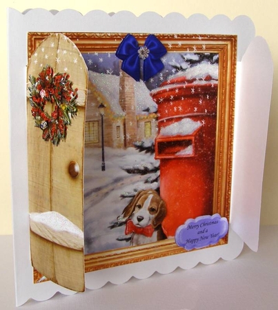 THROUGH THE GATES  LAMP LIGHT VILLAGE & PUP 6x6  by Margaret McCartney