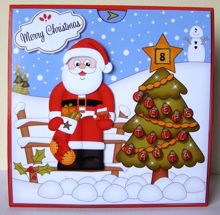 3D Animated Sleeps Till Santa Christmas Tree Countdown Card Kit - Santa has an Xmas Stocking by Margaret McCartney