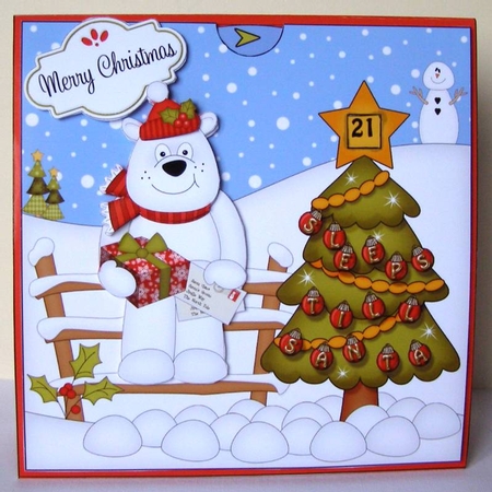 3D Animated Sleeps Till Santa Christmas Tree Countdown Card Kit - Ben Polar Bear has a Present by Margaret McCartney