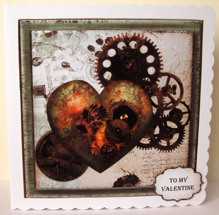 Rusty Steampunk Heart & Cogs - Male Valentine 8x8 by Margaret McCartney