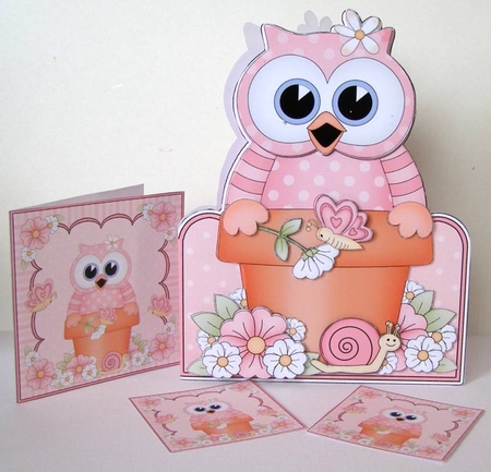 3D Shaped Card  Kit - Flowerpot Friends - Cute Little Hoot Owl by Margaret McCartney