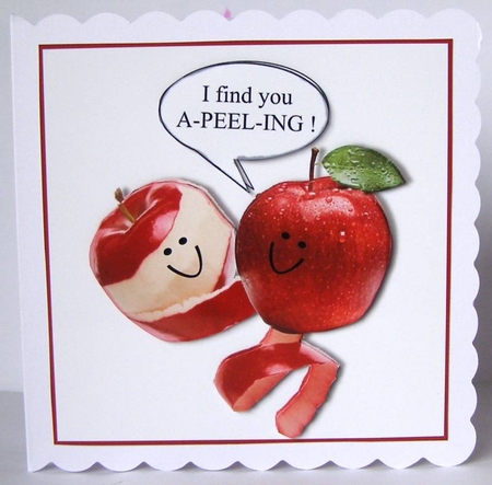 Funny food themed valentine card topper with apples for 6 x 6 card by Margaret McCartney