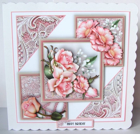 Pink Roses And Lace Card Front Kit by Margaret McCartney