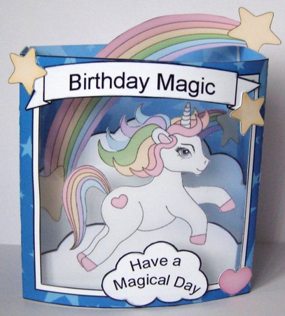 3D Diorama Shadow Box Card Mini Kit  -  Cute Little Unicorn Rainbow  by Margaret McCartney