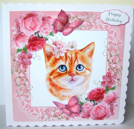 Gorgeous Ginger Kitten In Pink Roses 8x8 by Margaret McCartney